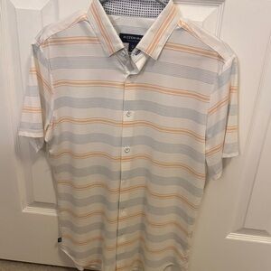 Mizzen+Main Men's Casual Striped Shirt - Peach and Light Gray